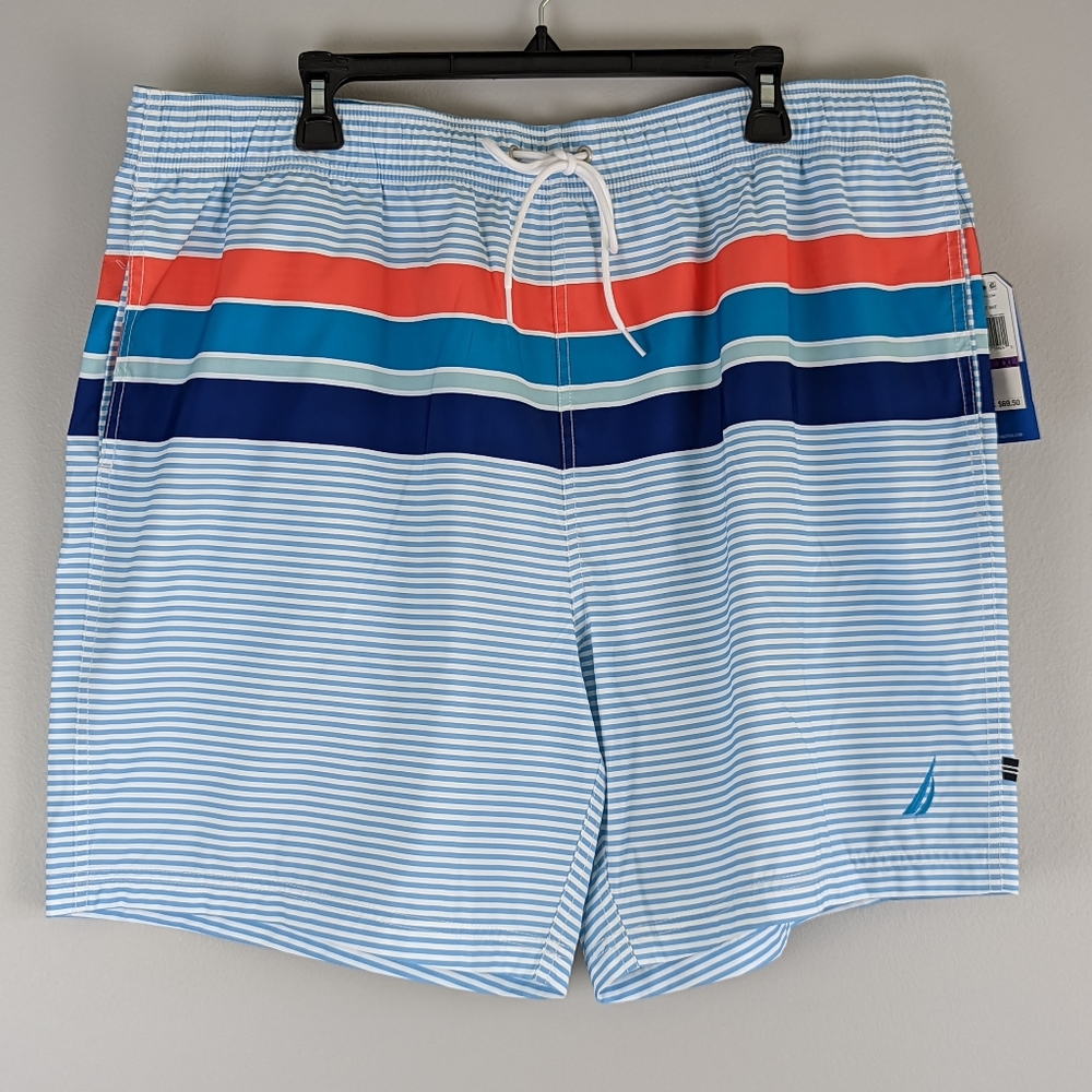 Nautica Men 2X Swim Trunks Performance Swim  Bright White